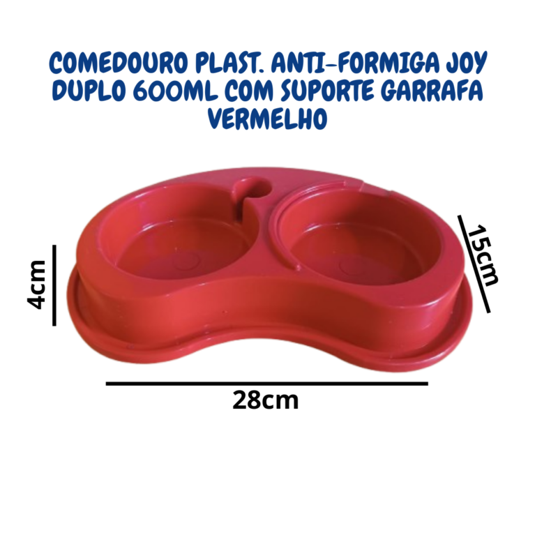 Comedouro e Bebedouro Plástico para Cães e Gatos Anti Formiga Joy Duplo Furacão Pet 600ml Vermelho