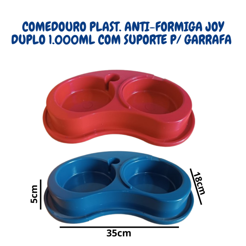 Comedouro e Bebedouro Plástico para Cães e Gatos Anti Formiga Joy Duplo Furacão Pet 1000ml