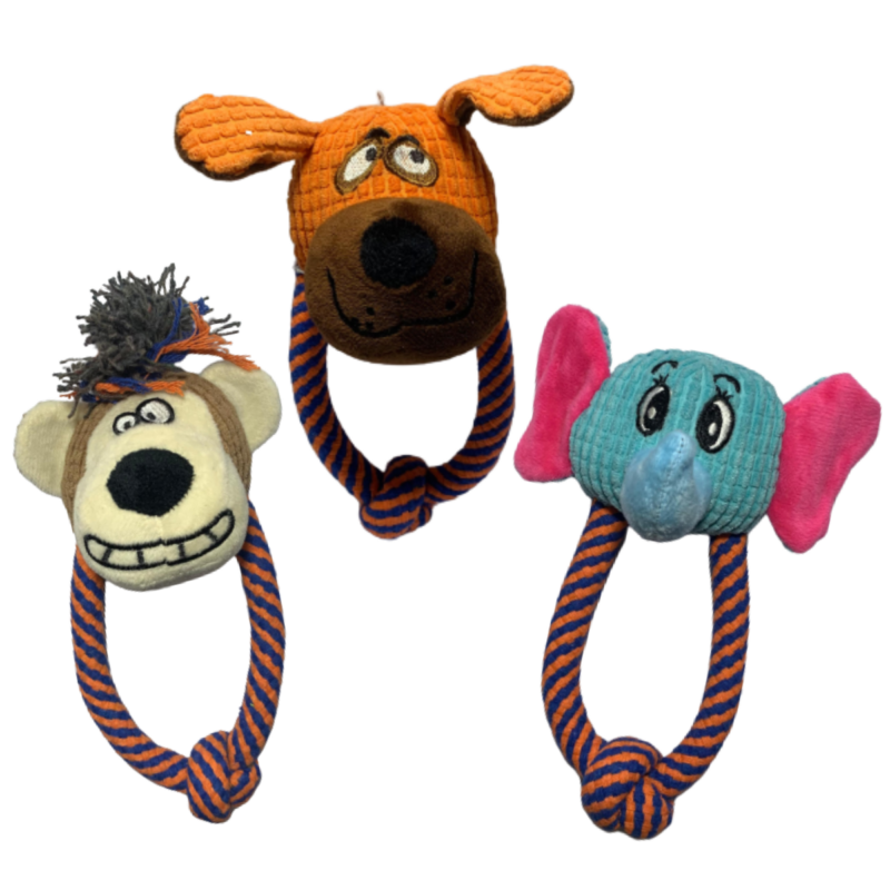 Kit Com 3 Brinquedos Para Cães de Pelúcia Reforçada Urso com Corda Com Som 20Cm