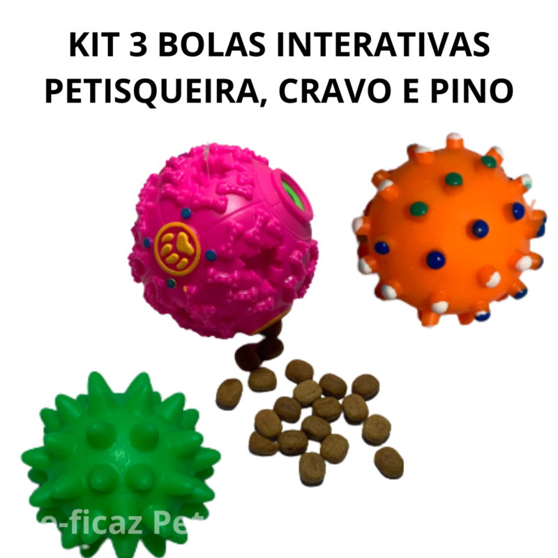 Kit Brinquedos Interativos para Pets, 3 Bolas Sortidas 6,5 e 7cm