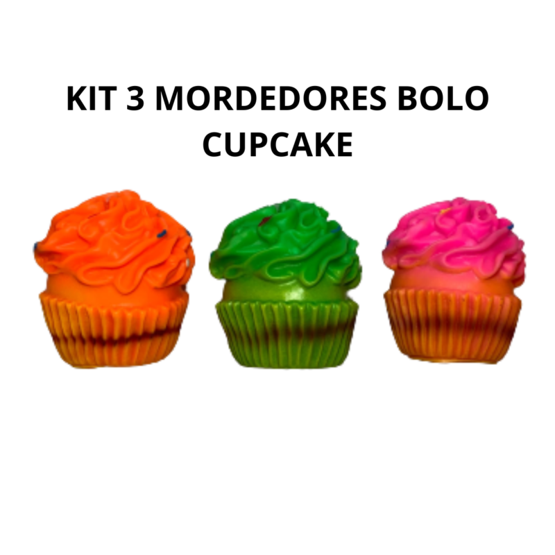 kit C/ 3 Brinquedos Mordedores Pet Bolo Cupcake com Apito – 13cm
