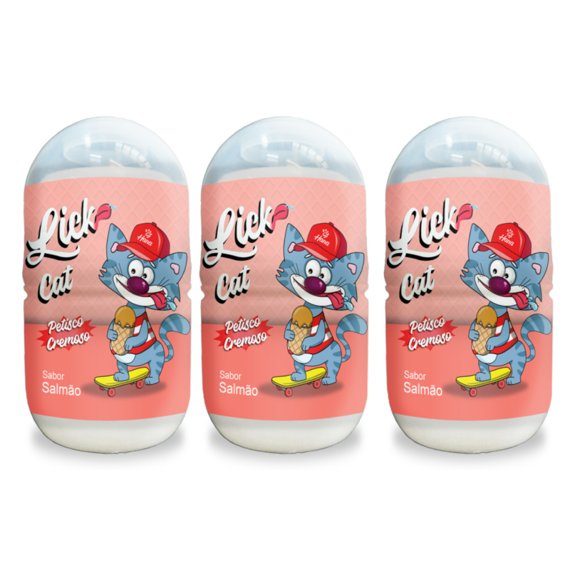 Kit C/ 3 Petisco Cremoso Para Gatos Hana Lick Cat Salmão 40G
