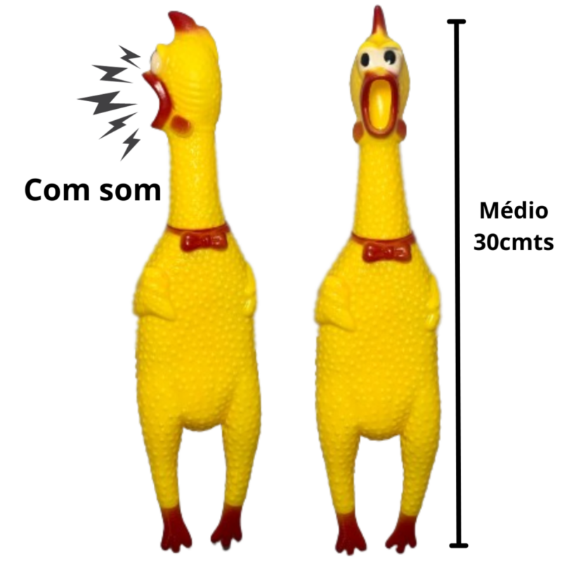 Brinquedo Mordedor Para Cães  Frango Gritador Com Apito Médio 30Cm