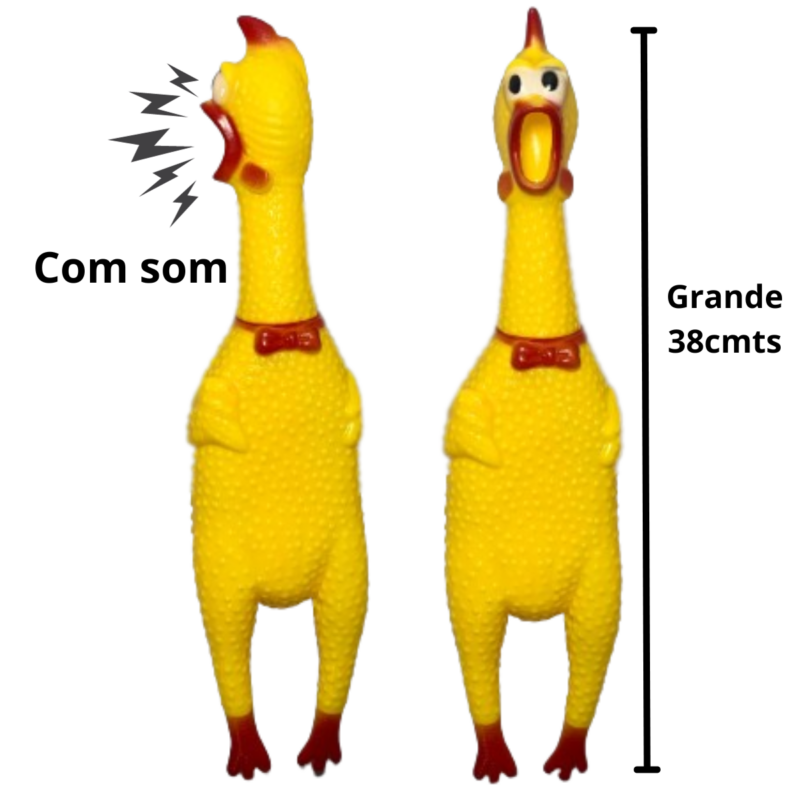 Brinquedo Mordedor Para Cães Frango Gritador Com Apito Grande 38Cm