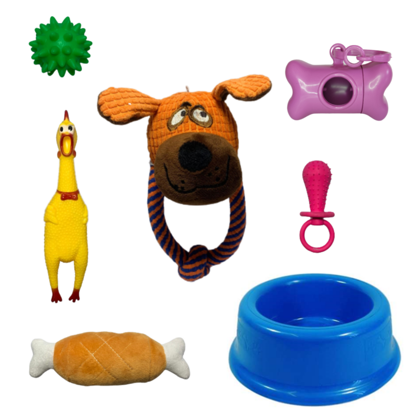 Kit de 5 Brinquedos Interativos P/ Cães + Comedouro 1000ml e Cata Caca