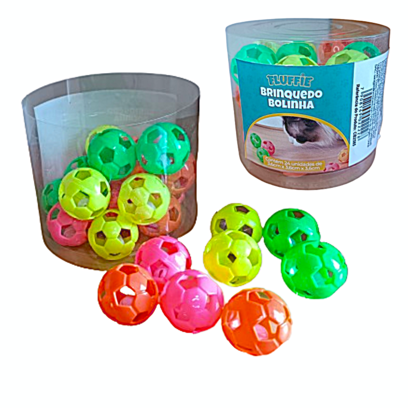 Pote Com 24 Bolinhas Plástico Para Cães e Gatos C/ Som 3,6Cm