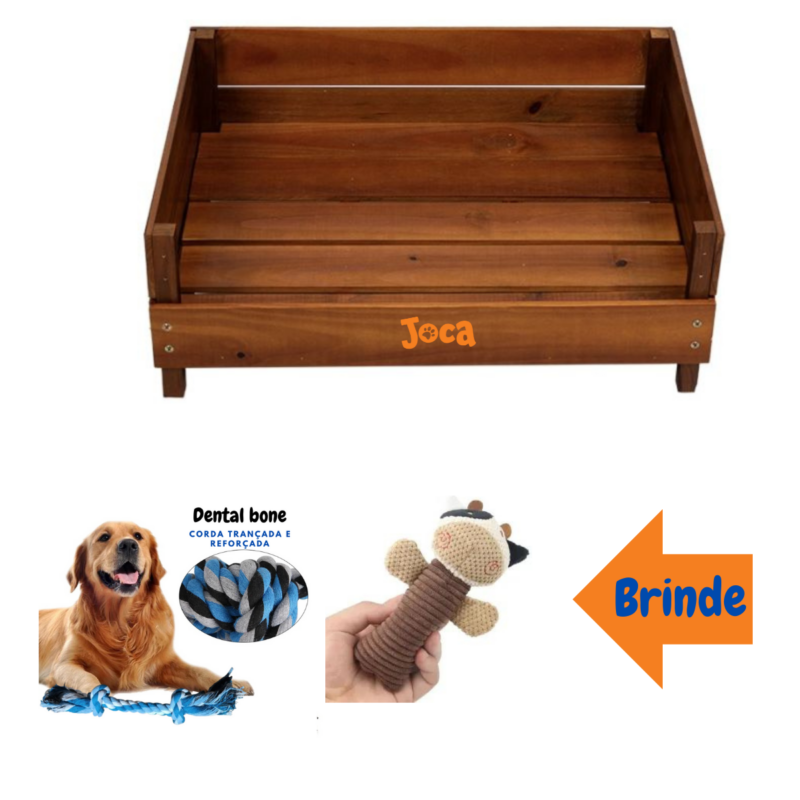 Cama Pet Em Madeira Maciça P/ Cães De Pequeno Porte Beethoven 66Cm + Mimos