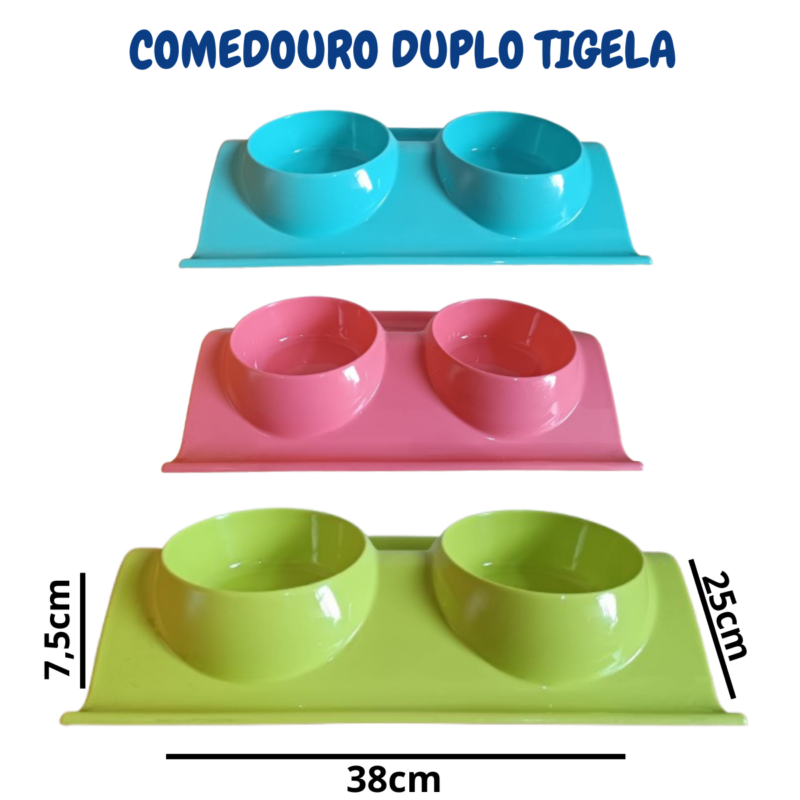 Comedouro e Bebedouro Plástico para Cães e Gatos Duplo Tigela Furacão Pet