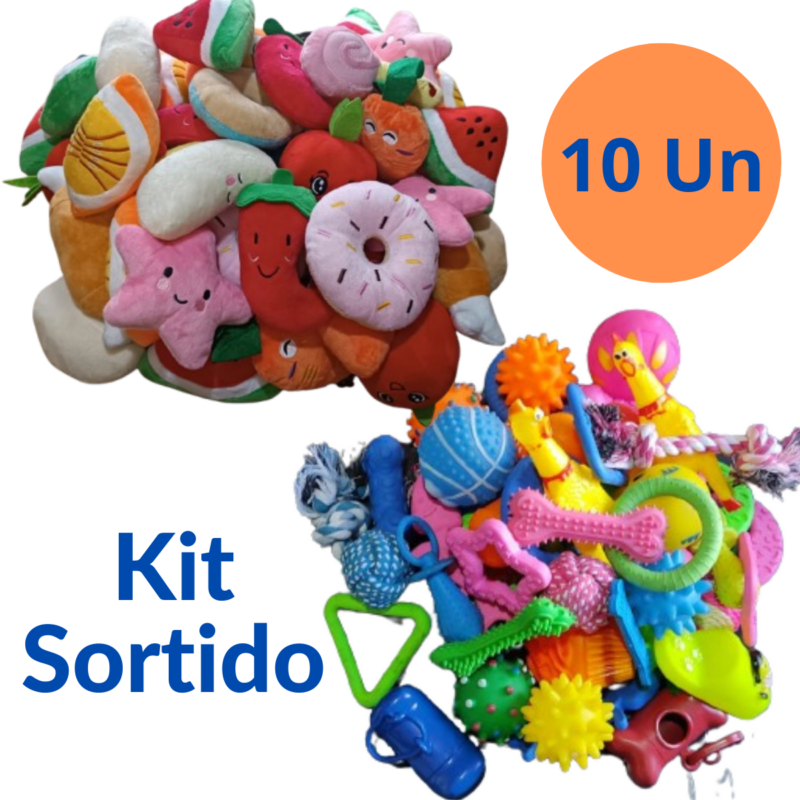 Kit Brinquedos Mordedores de Pelúcia com Apito e Vinil Sortidas 10un