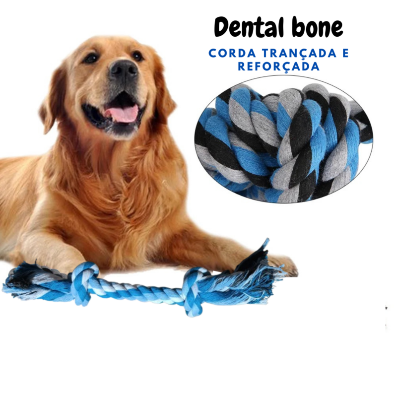 Brinquedo Dental Bone para Cães Corda Reforçada com 2 nós Azul 24 e 28cm