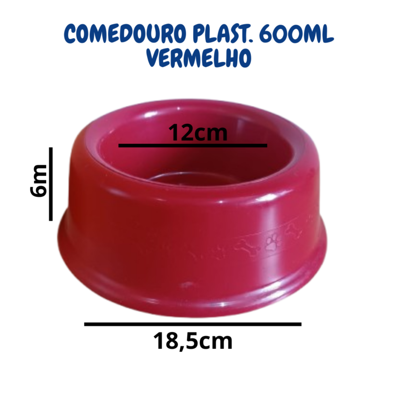 Comedouro e Bebedouro Plástico para Cães Furacão Pet 600ml Vermelho