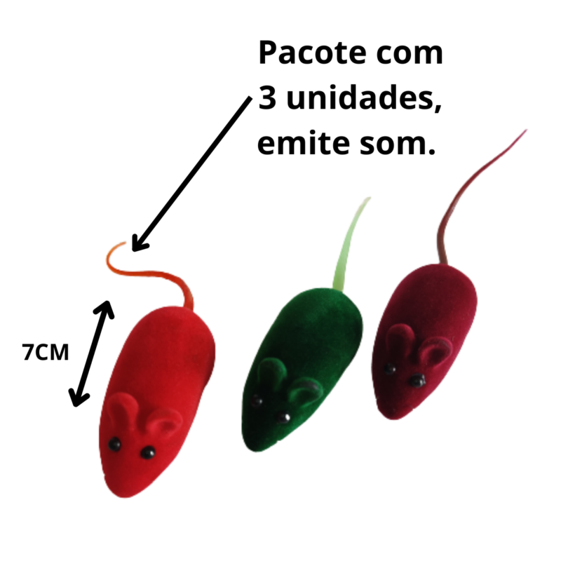 Brinquedo Para Gatos Ratinho Colorido 7Cm - Pacote com 3 Un
