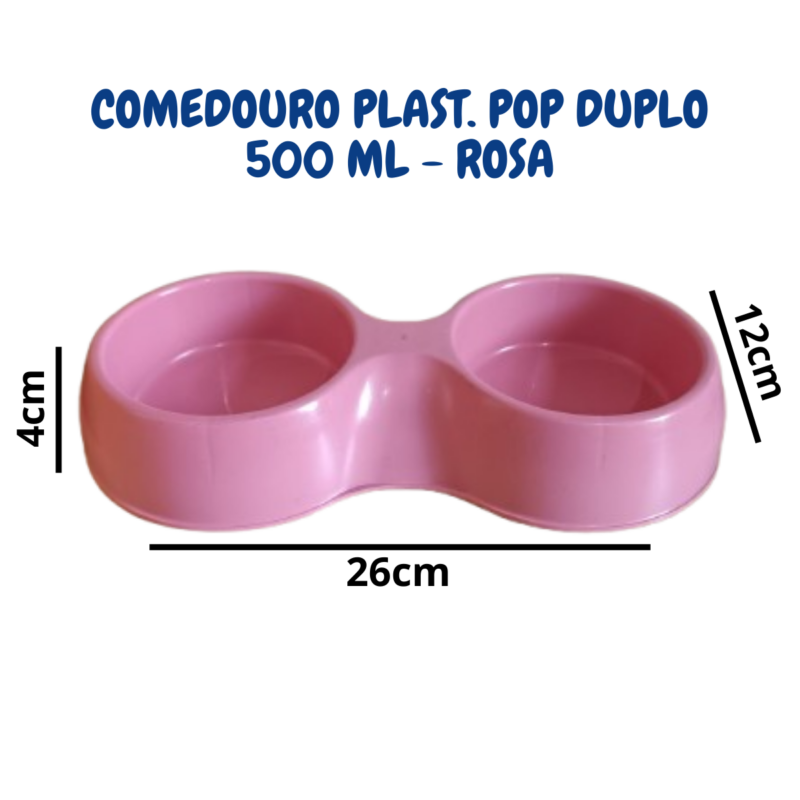 Comedouro e Bebedouro Plástico para Cães e Gatos Duplo Furacão Pet 500ml Rosa