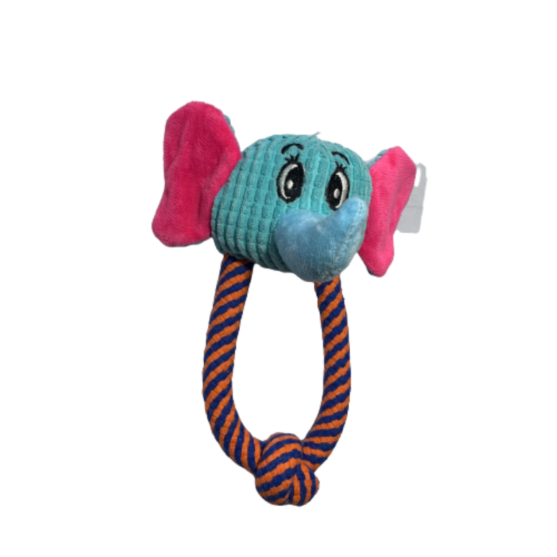 Brinquedo Para Cães de Pelúcia Reforçada Elefante com Corda Com Som 20Cm
