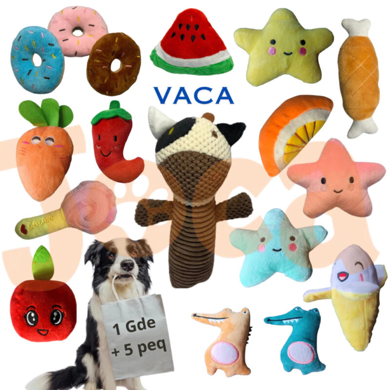 Kit Com 6 Brinquedos Mordedores Cães e Gatos - Pelúcias Sortidas Com Apito