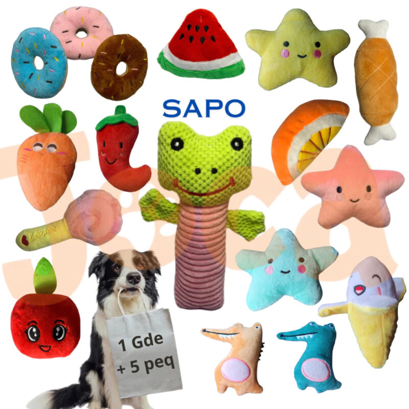 Kit Com 6 Brinquedos Mordedores Cães e Gatos - Pelúcias Sortidas Com Apito