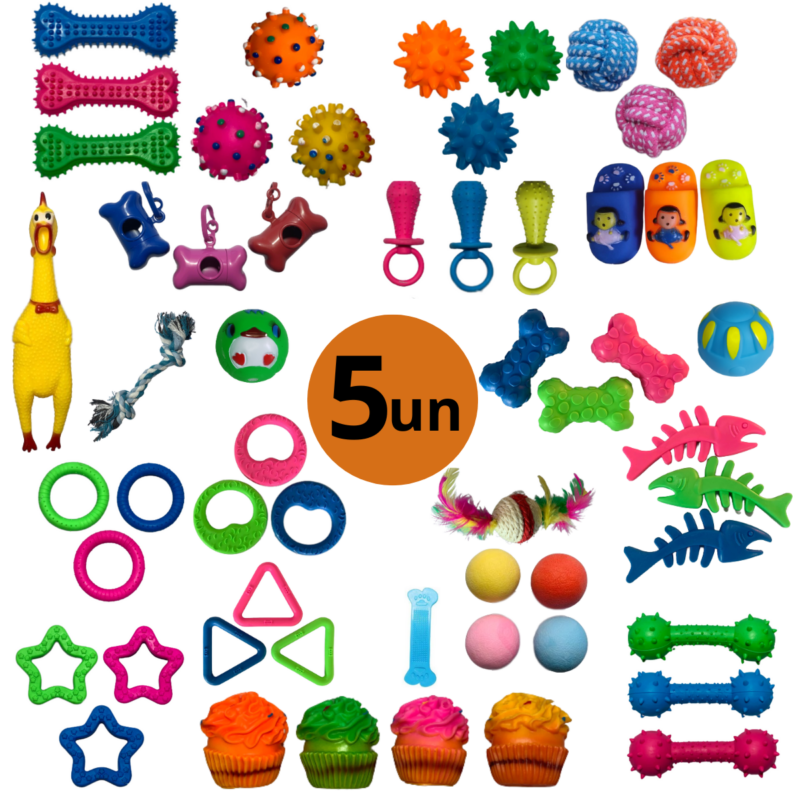Kit com 5 Mordedores para Cães - Brinquedos sortidos - Alguns com som