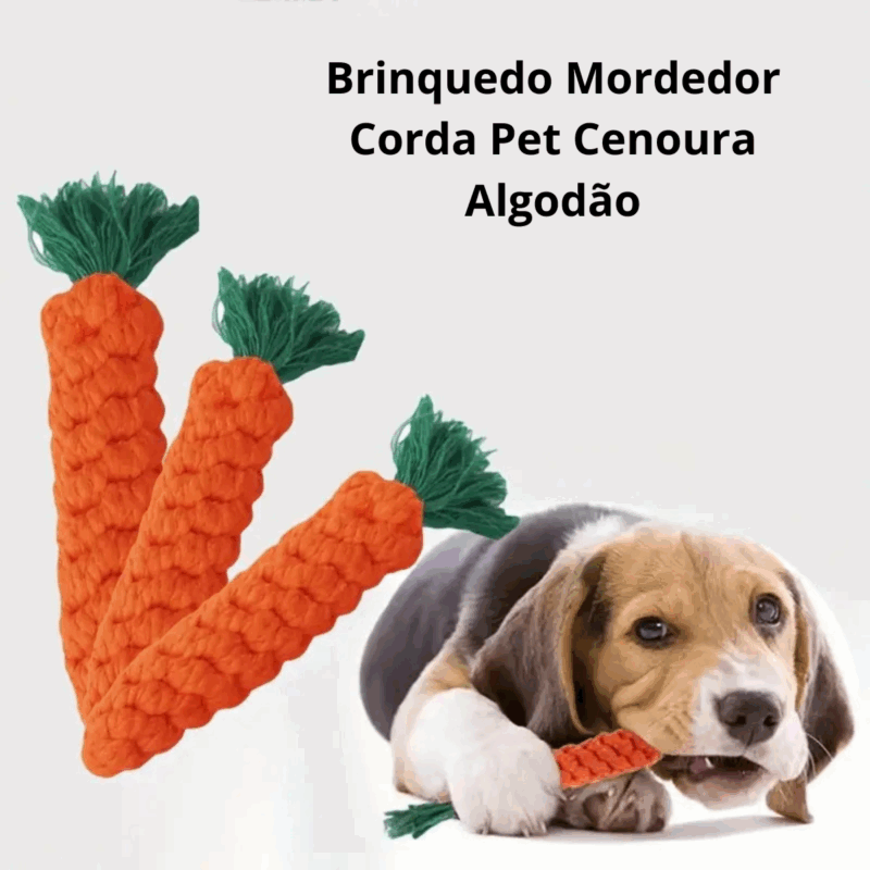 Brinquedo Mordedor Corda Pet Cenoura Algodão 19Cm X 12.5Cm X 3Cm
