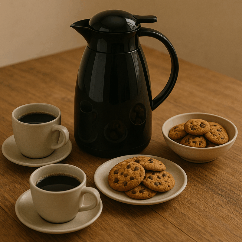 Garrafa Térmica Café e Chá Preta 1 Litro Plástico PP, TPE Silicone e Vidro Moment