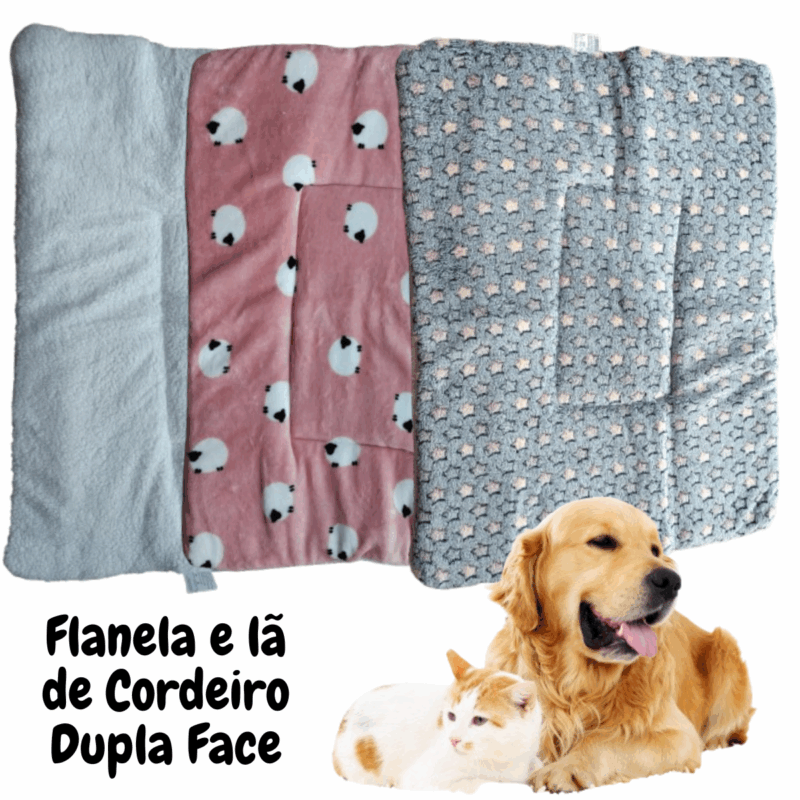 Cama Colchonete Para Cães e Gatos Estampada Em Flanela e Lã de Cordeiro 71 X 53 X 2Cm