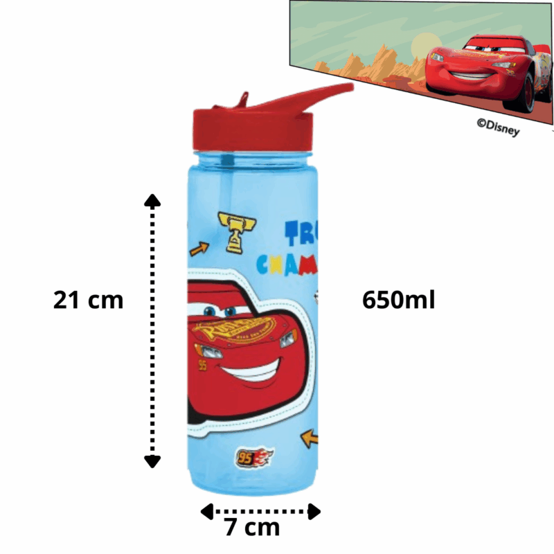 Garrafa Com Canudo Disney Carros Relâmpago McQueen 650ml