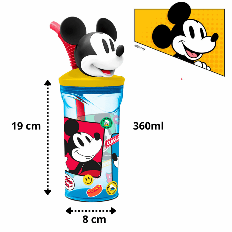 Copo 3D com Canudo Disney Mickey Mouse 360ml – Produto Oficial