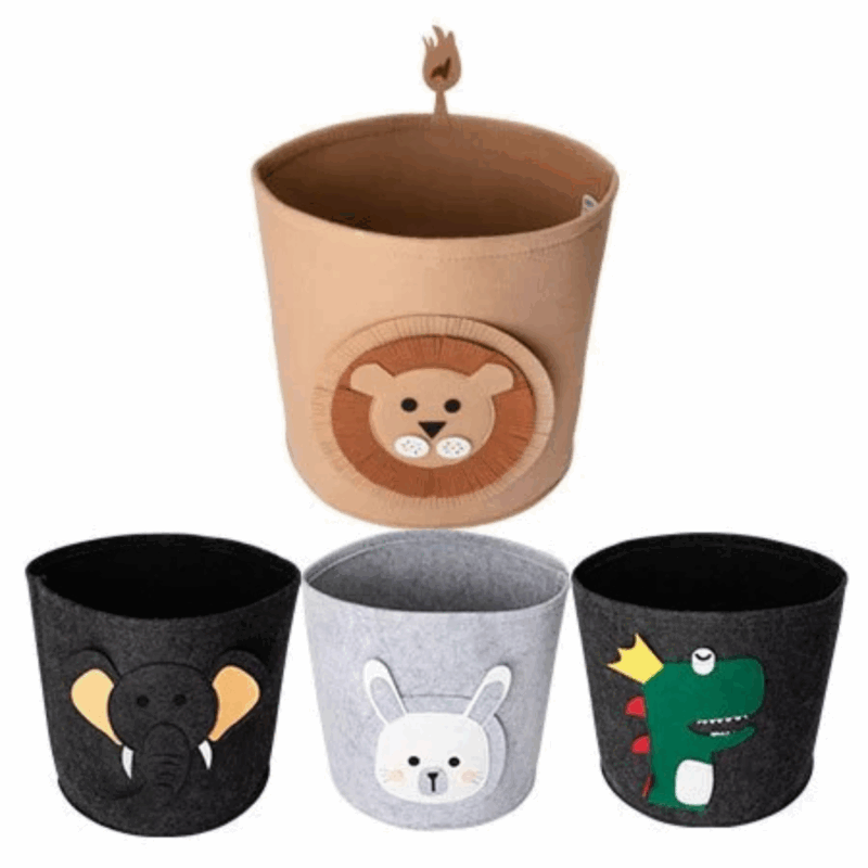 Cesto De Feltro Redondo Brinquedos Infantil Multiuso Decorativo Dobrável Animais 35Cm