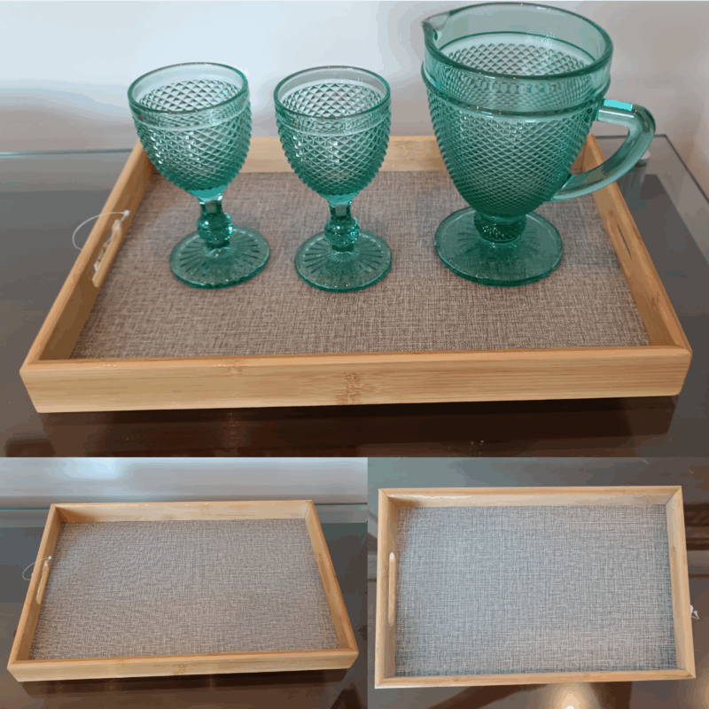 Bandeja Multiuso Retangular de Bambu e MDF G 46 X 33 X 4,5Cm Moment