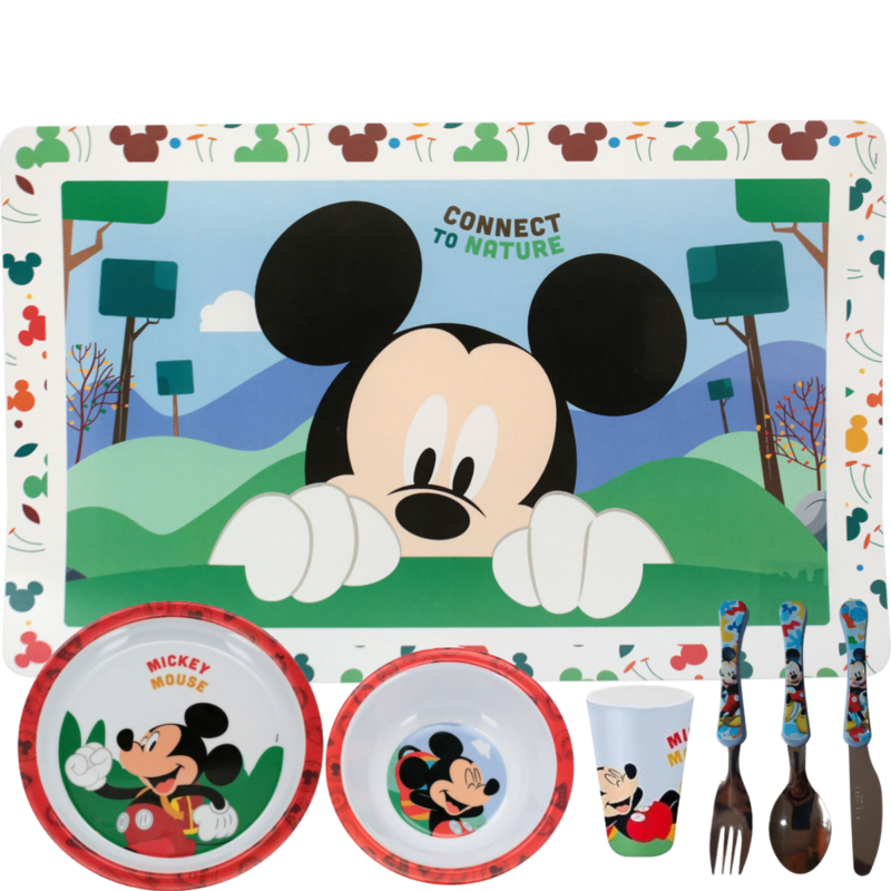 Jogo Infantil de Refeição Prato / Bowl / Copo / Lugar Melamine Disney 7 Peças - Mickey Mouse