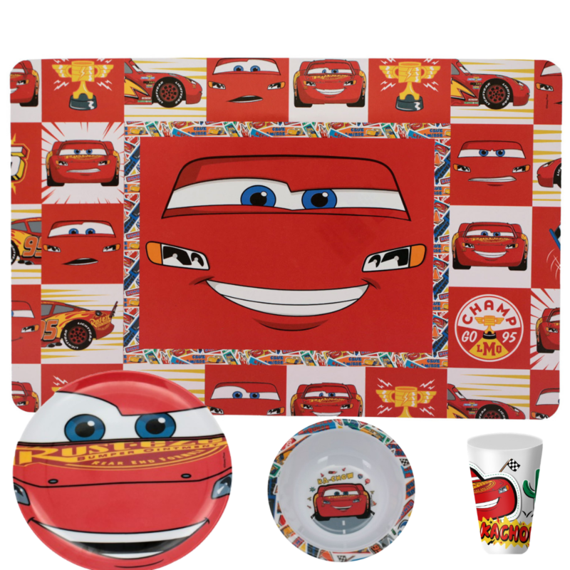 Jogo Infantil de Refeição Prato raso / Bowl / Copo / Lugar Melamine Disney 4 Peças - Carros