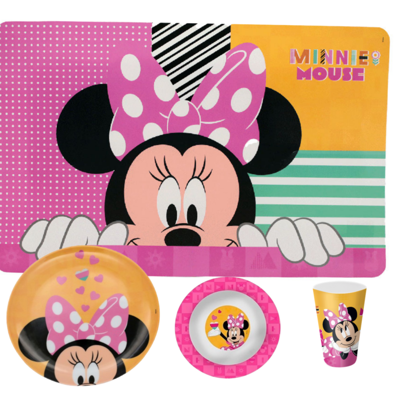Jogo Infantil de Refeição Prato raso / Bowl / Copo / Lugar Melamine Disney 4 Peças - Minnie