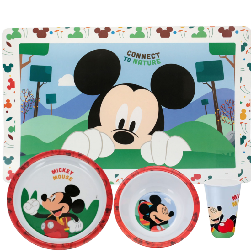 Jogo Infantil de Refeição Prato / Bowl / Copo / Lugar Melamine Disney 4 Peças - Mickey Mouse