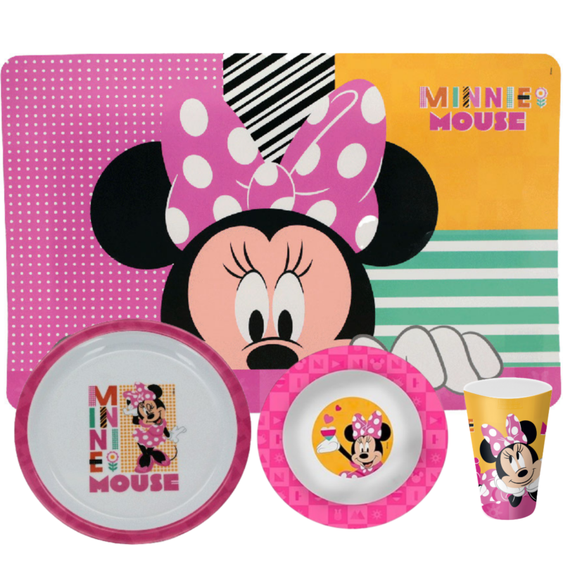Jogo Infantil de Refeição Prato / Bowl / Copo / Lugar Melamine Disney 4 Peças - Minnie