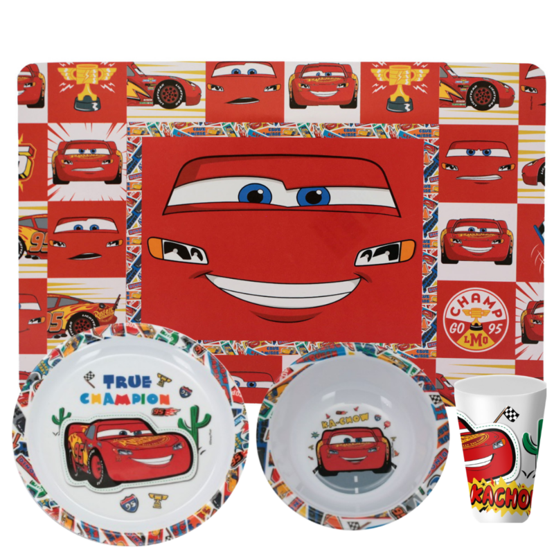 Jogo Infantil de Refeição Prato / Bowl / Copo / Lugar Melamine Disney 4 Peças - Carros
