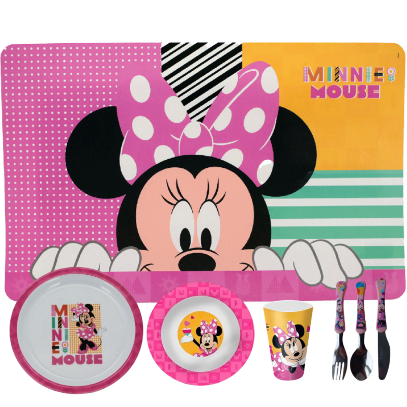 Jogo Infantil de Refeição Prato / Bowl / Copo / Lugar Melamine Disney 7 Peças - Minnie