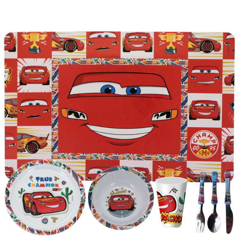 Jogo Infantil de Refeição Prato / Bowl / Copo / Lugar Melamine Disney 7 Peças - Carros