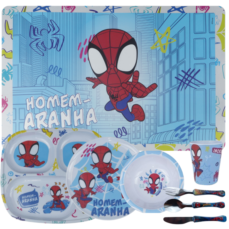 Jogo Infantil de Refeição PR Disney 8 Peças - Homem Aranha
