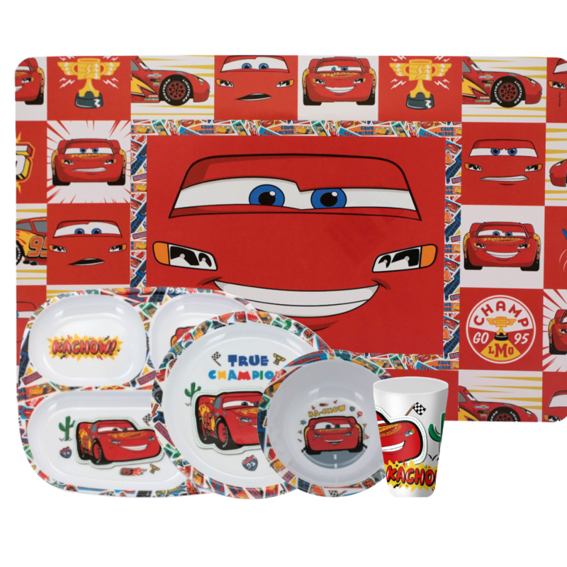 Jogo Infantil de Refeição Pratos/Bowl/Copo/Lugar Melamine Disney 5 Peças- Carros