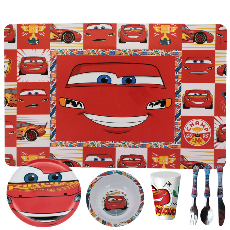 Jogo Infantil de Refeição Prato raso / Bowl / Copo / Lugar Melamine Disney 7 Peças - Carros