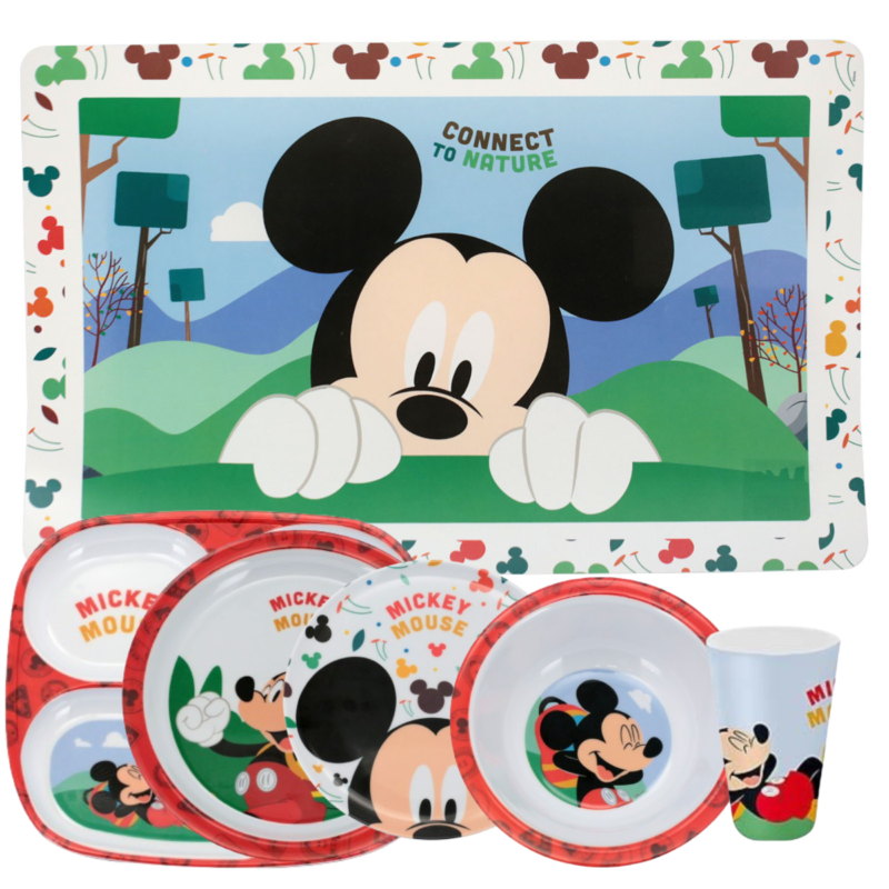 Kit 6 Peças Jogo Infantil de Refeição Pratos Melamine Disney- Mickey