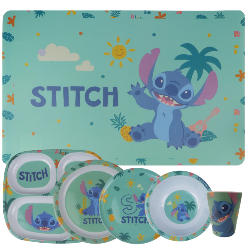 Kit 6 Peças Jogo Infantil de Refeição Pratos Melamine Disney- Stitch