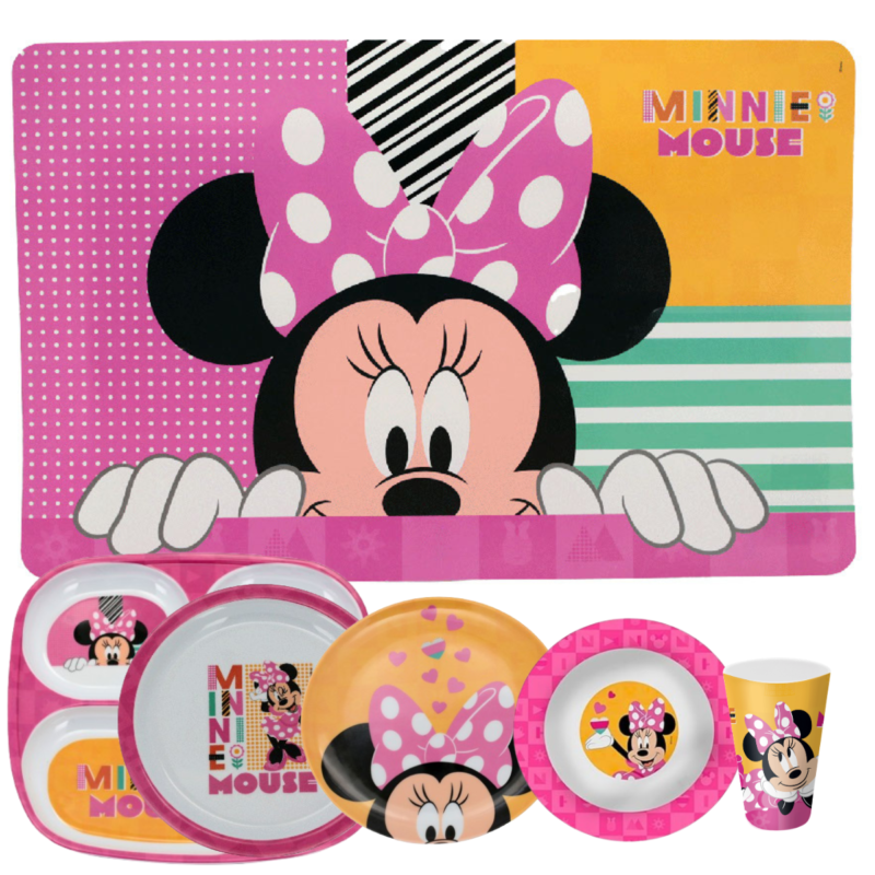 Kit 6 Peças Jogo Infantil de Refeição Pratos Melamine Disney- Minnie