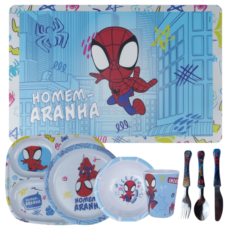 Jogo Infantil de Refeição Disney 8 Peças - Homem Aranha