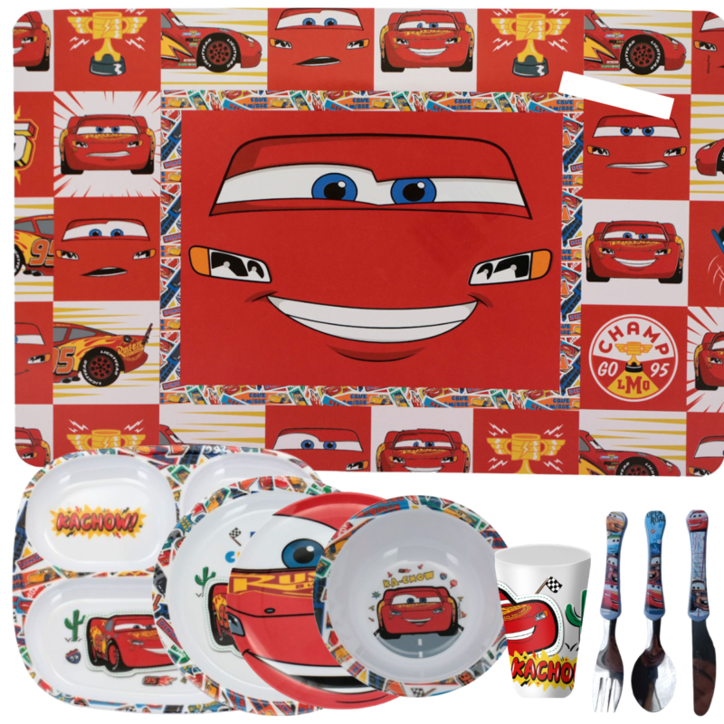 Kit 9 Peças Jogo Infantil de Refeição Pratos Melamine Disney- Carros