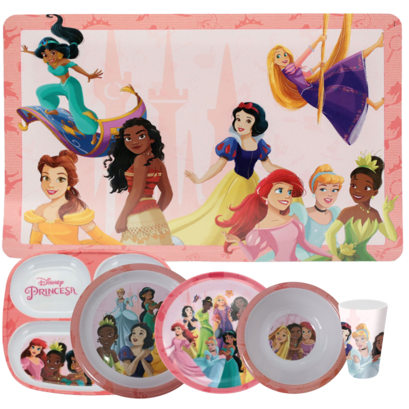 Kit 6 Peças Jogo Infantil de Refeição Pratos Melamine Disney- Princesas