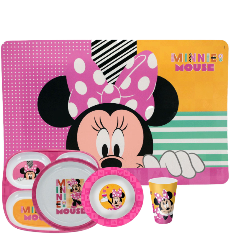 Jogo Infantil de Refeição Pratos/Bowl/Copo/Lugar Melamine Disney 5 Peças- Minnie