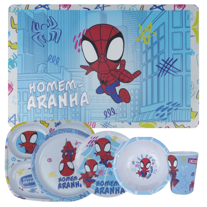 Kit 6 Peças Jogo Infantil de Refeição Pratos Melamine Disney- Homem Aranha