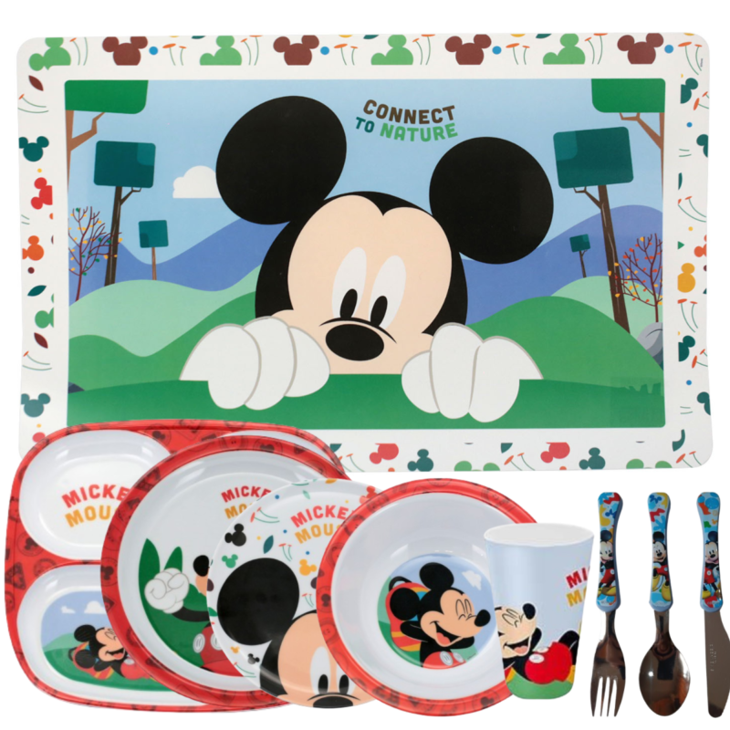 Kit 9 Peças Jogo Infantil de Refeição Pratos Melamine Disney- Mickey