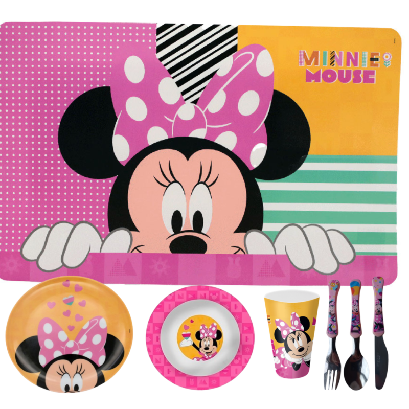 Jogo Infantil de Refeição Prato raso / Bowl / Copo / Lugar Melamine Disney 7 Peças - Minnie